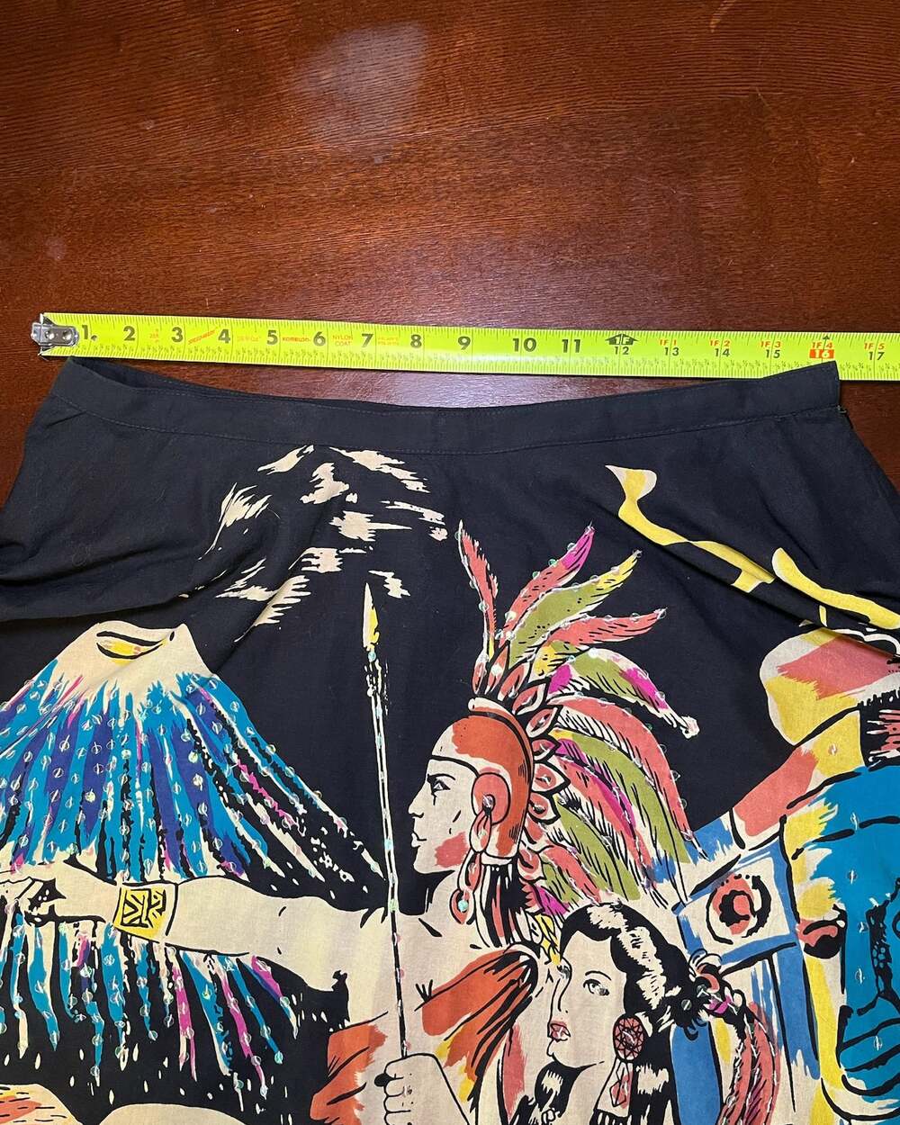 Vintage Funky People Aztec Mayan Ruins Volcano Print Embellished Midi Skirt - Picture 5 of 8